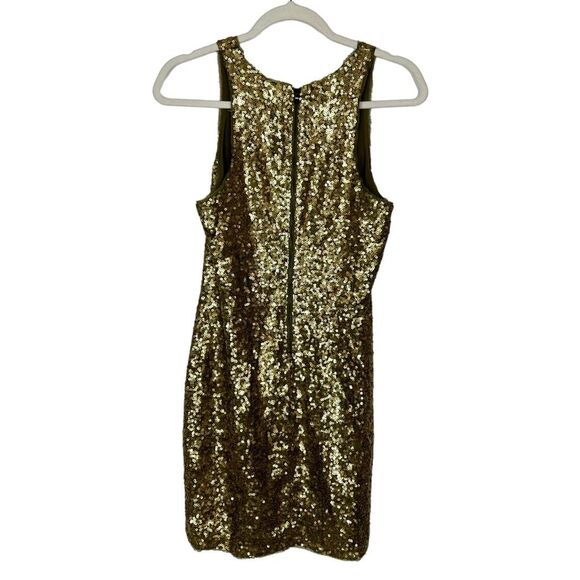 Alice & Olivia Gold Olive Sequin Silk Sparkly Mini Tank Party Dress Sleeveless 2 - Picture 3 of 16